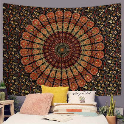 1pc Bohemian Mandala Tapestry, Retro Plant Flower psychedelic Tapestry, Hippie Style Room Decoration Wall Hanging