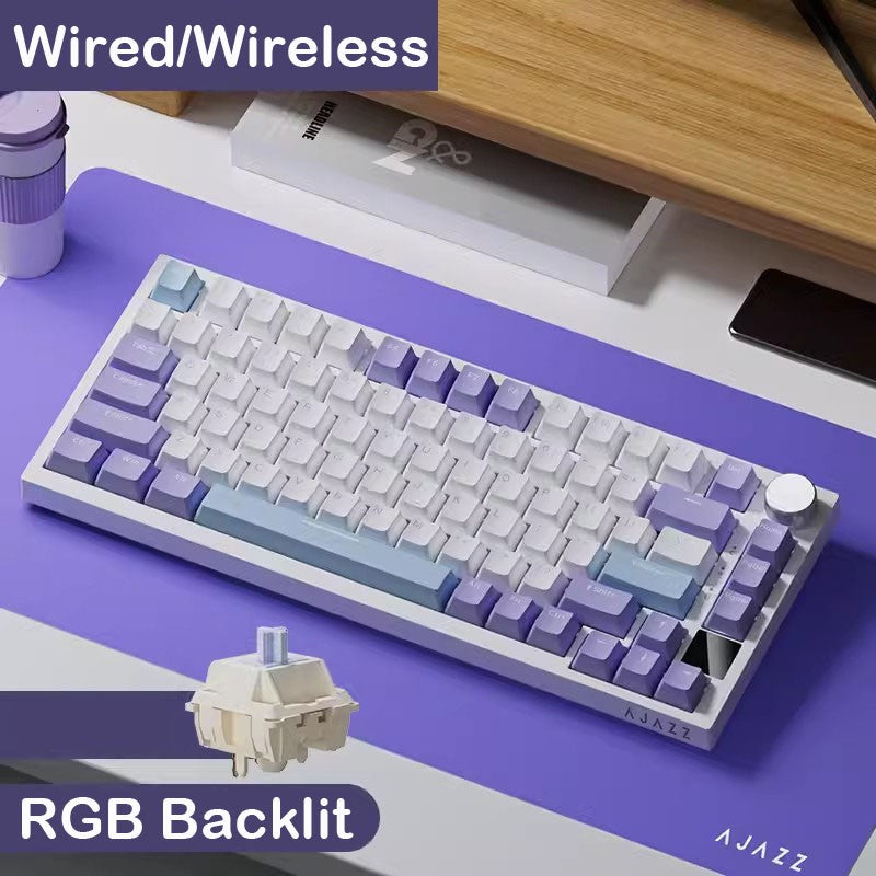 Teclado Mecânico Gamer AJAZZ AK820 Pro com Fio e Sem Fio, Tri-Modo, Retroiluminação RGB, Switches Hot-Swappable, Layout Compacto de 70%, PC/Mac