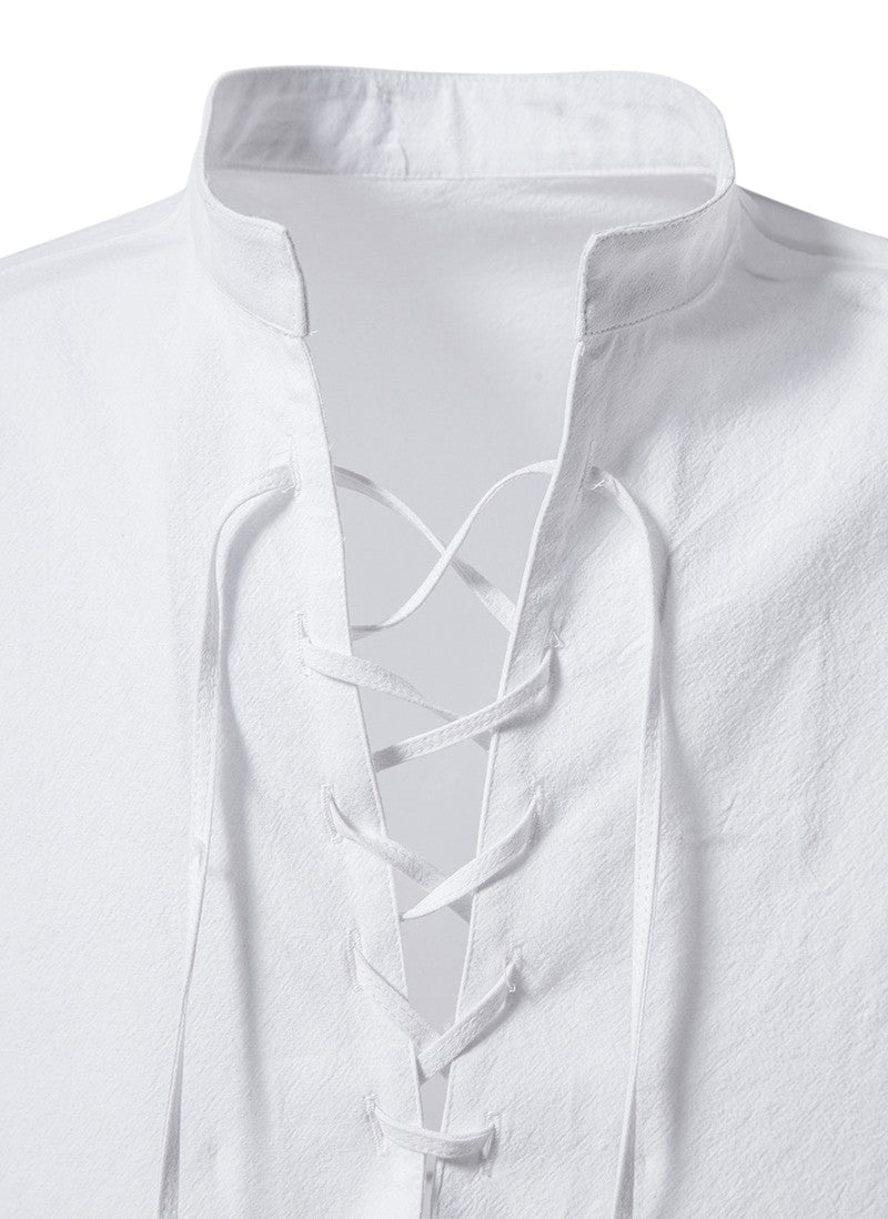 King Billion Men's Shirts Casual Men Cotton Linen Long Sleeve T-shirt Spring Autumn Vintage Shirt US Size Drawstring Neck