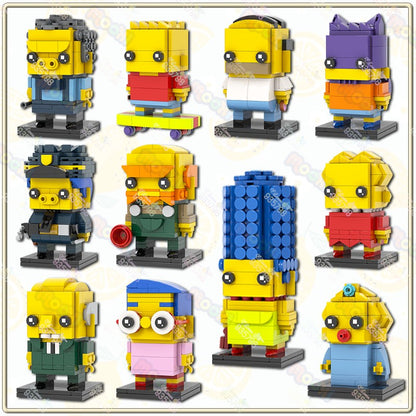 MOC Animação Série Bonecos para Montar Brickheadzed Marge Bart Maggie Homer Brinquedo DIY Modelo de Personagem Montar Tijolo Presente Infantil