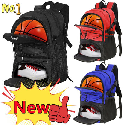 Mochila de basquete grande, bolsa esportiva com compartimento separado para bolas, compartimento para tênis de basquete, futebol, vôlei, natação, academia, viagens