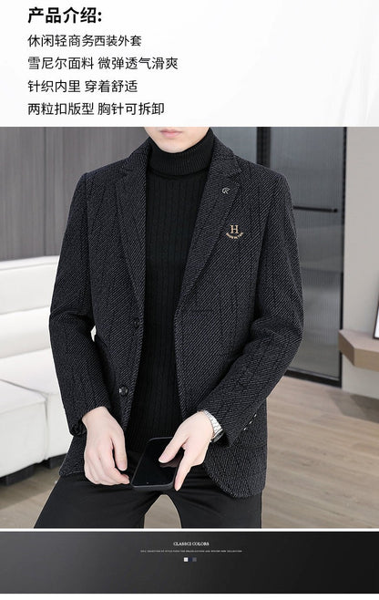 2026 Men's Striped Embroidered Casual Wool  blazer