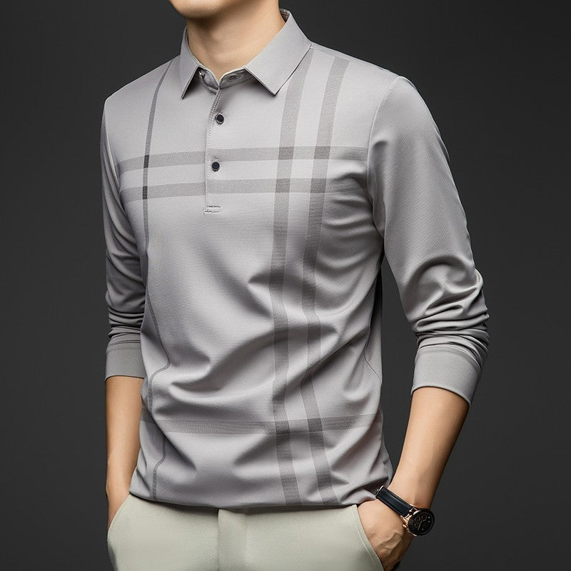 BROWON Graphic Polo Shirt Men 2025 Autumn New Business Slim Long Sleeve T Shirt Man Casual Loose Printed Striped Clothes for Men