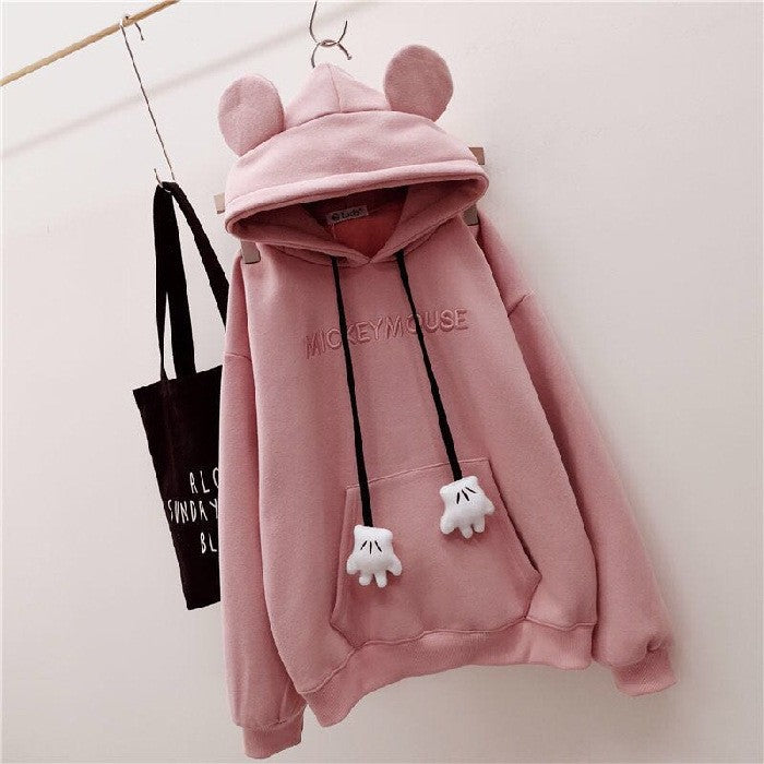 Disney Cartoon Mickey Mouse Cute Fleece Sweatshirt Autumn and Winter New Casual Warm Trend Fashion Student Hoodie Gift