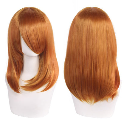 Peruca de Cosplay Média de Alta Qualidade 40cm com Franja Preta Loira Rosa Vermelha Azul Roxo Resistente ao Calor Perucas de Cabelo Sintético