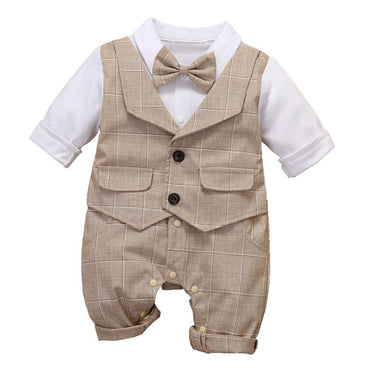 3-24M Formal Anniversary Dress Toddler Child Cotton Party Suit Infant Plaid Outfit Clothes Newborn Boy Vest Romper Baby Birthday