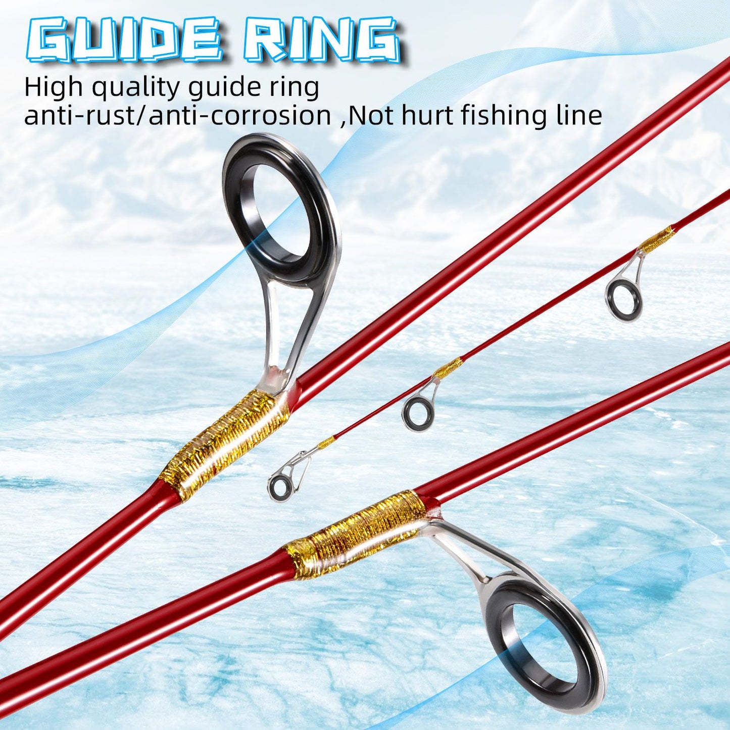 Vara de Pesca no Gelo Sougayilang 2 Seções de Fibra de Carbono Alta Vara de Gelo com Potência Duas Pontas de Vara Arrasto Máx. 8Kg Pesca no Gelo
