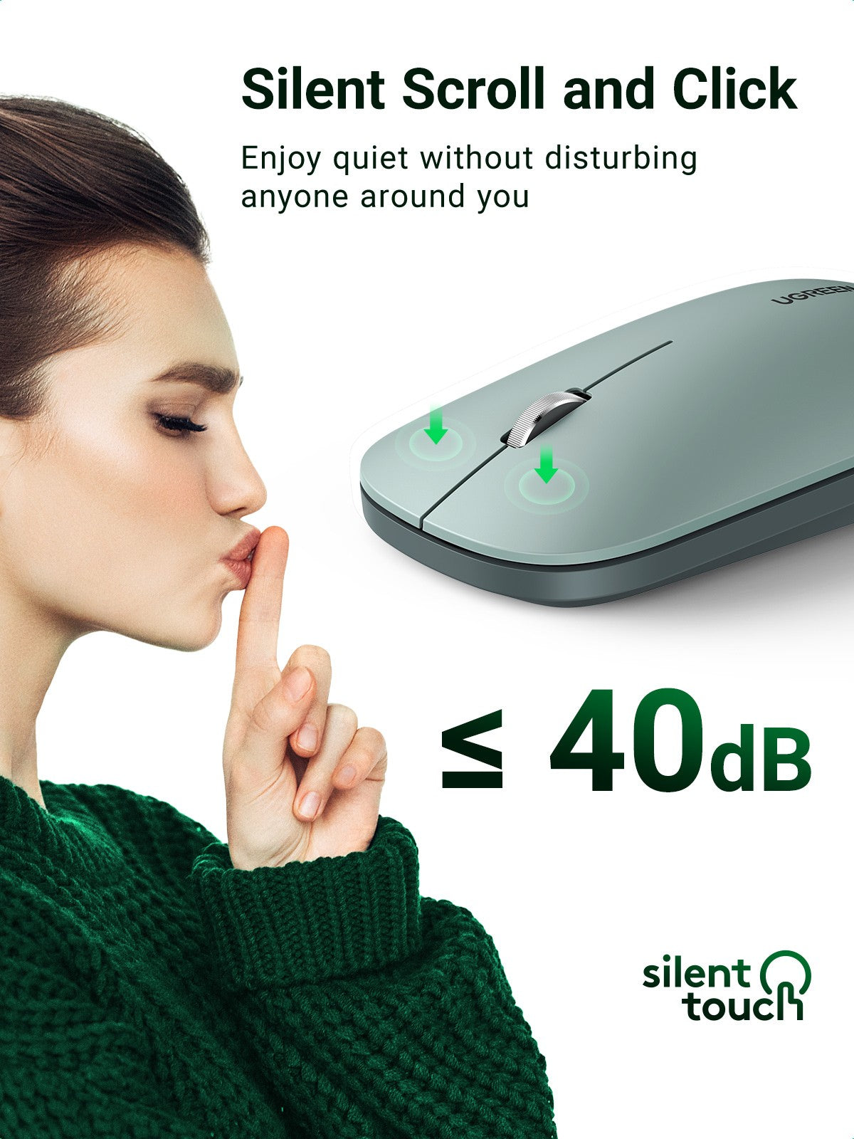 UGREEN Mouse 4000 DPI Wireless Mice 40db Silent Click For MacBook Pro M1 M2 iPad Tablet Computer Laptop PC 2.4G Wireless Mouse