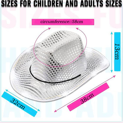 12/24/36/48pcs Light Up Cowboy Hat Silver Cowboy Hat Light Up Cowboy Hats Bulk Wedding for Dancing Party Led Hat Role Play Props