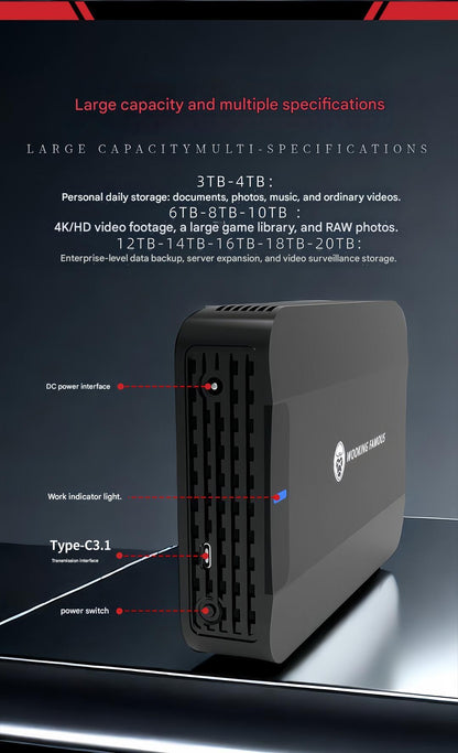 CoolFish HDD 3.5'' External Hard Disk 3TB/4TB/6TB/8TB/10TB/12TB TypeC Hard Drive External Storage Decives Hard Disks for PC/ Mac
