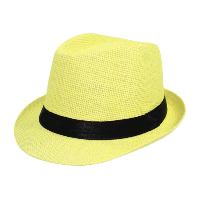 Fashion Unisex Women Men Straw Hat Ribbon Curling Brim Jazz Fedora Hat Panama Gangster Cap Outdoor Beach Parent-Child Sun Hats