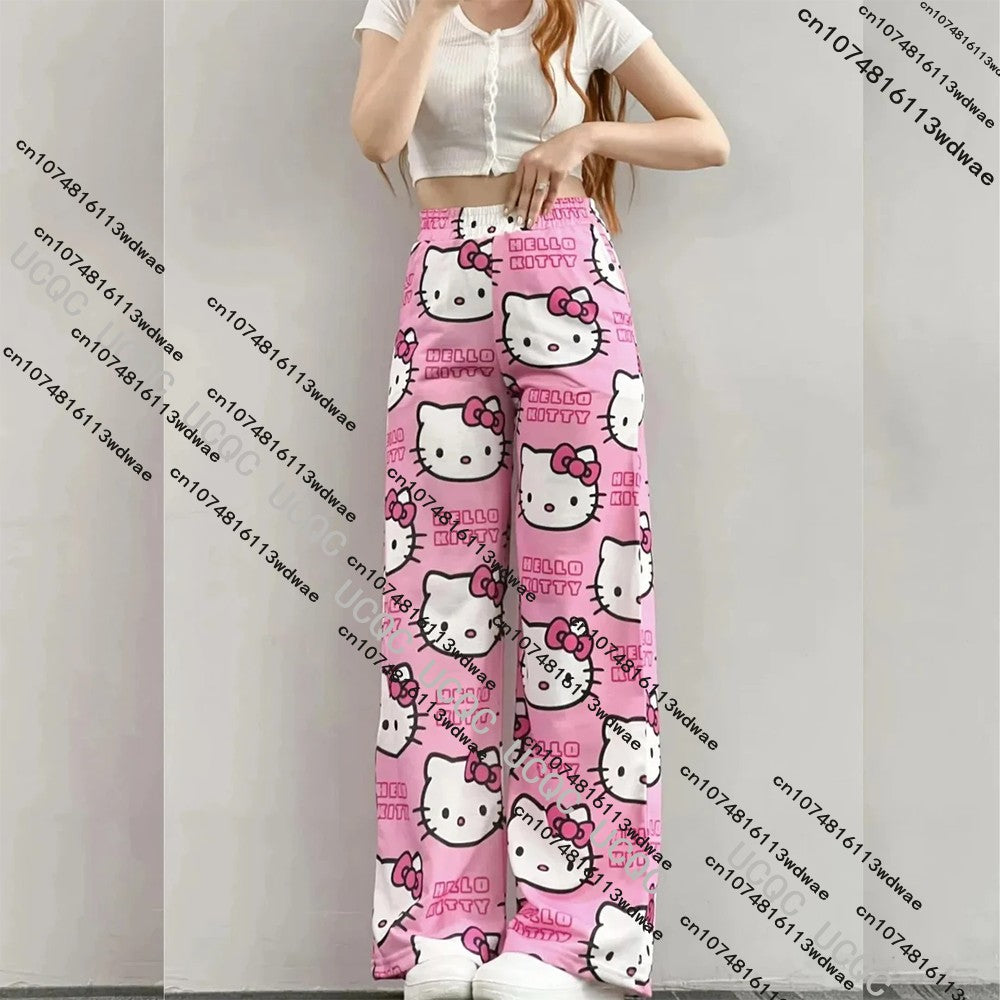 HOT SALE 2025 Hello Kitty Girls Pajamas Cartoon Y2K Print Street Dance Trousers Women Casual Couple Home Graffiti Pajamas Pants