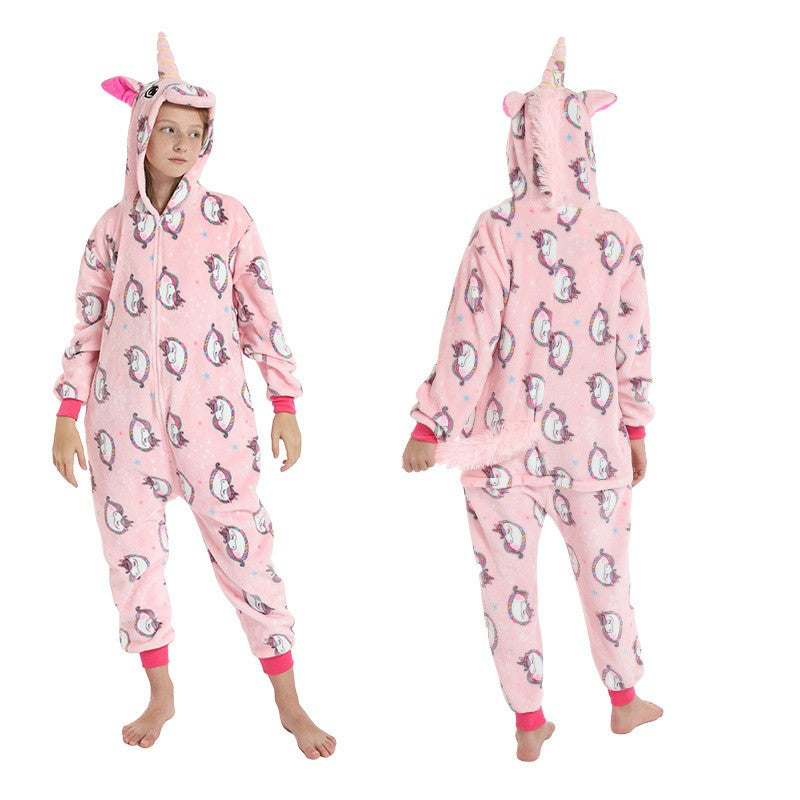 Winter Kids Pajama Sets Soft Warm Flannel Unicorn Costume Kigurumi Boy Girl Onesie Set Panda Tiger Bunny Deer Lion Pyjamas Suit