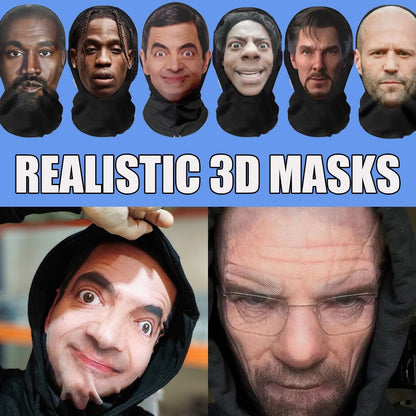 3D Seamless Mask Funny Face Printed Head Scarf Famous Person Ice Silk Sunscreen Head Mask Halloween Cosplay