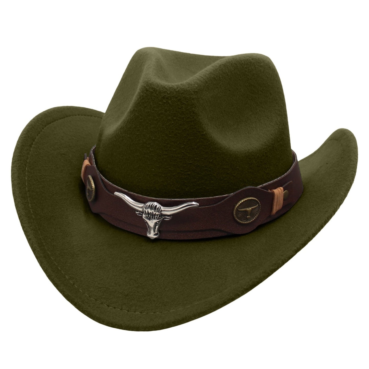 New Felt Western Cowboy Hat Ox Head Accessories Ethnic Style Roll Brim Cowgirl Cap with Cow Band Soft Jazz Fedora Hats Men