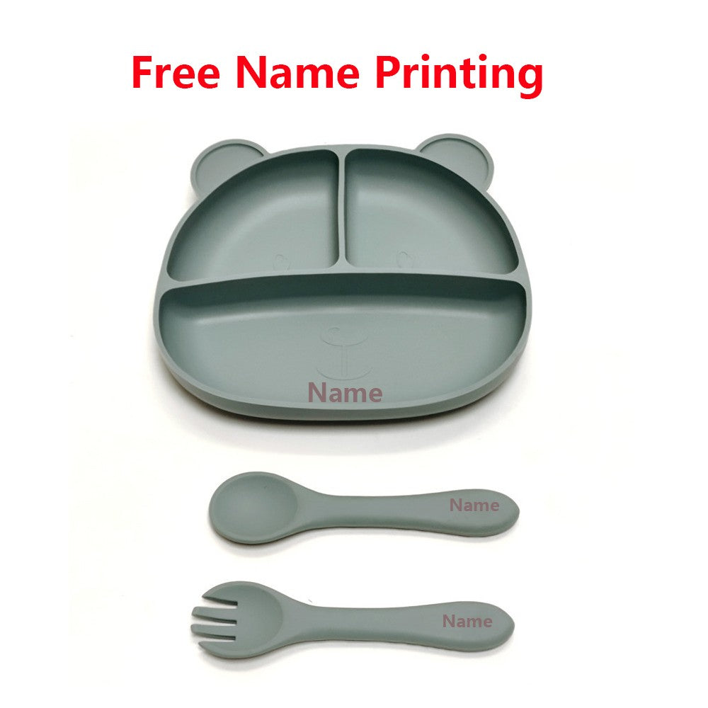 Free Name Printing Baby Fork-Spoon Combo Silicone Plate Children's Tableware Soft Fork-Spoon for Baby Food