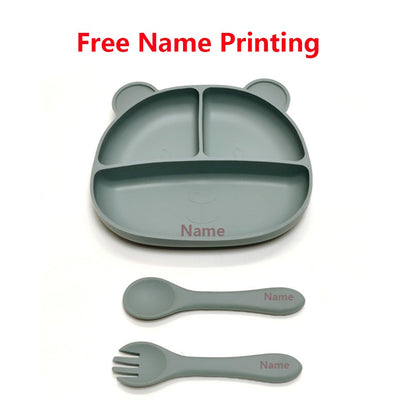 Free Name Printing Baby Fork-Spoon Combo Silicone Plate Children's Tableware Soft Fork-Spoon for Baby Food