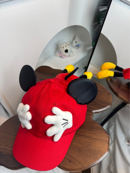 Boné de Beisebol Disney Novo Mickey Mouse Bonitinho Mickey Pequena Boneca de Palma Proteção Solar Boné com Viseira Kawaii Desenho Animado Orelhas de Mickey Chapéu de Sol