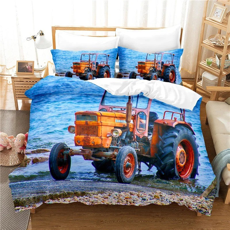 Conjunto de cama de quarto popular para homens Super legal Motocicleta Trator Conjunto de cama de luxo 100% poliéster Conjuntos de capa de cama Fronhas