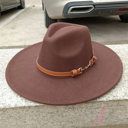 Chapéu Fedora de feltro liso com coroa em formato de gota para homens e mulheres novo cinto de couro Chapéu Panamá ????? ???????