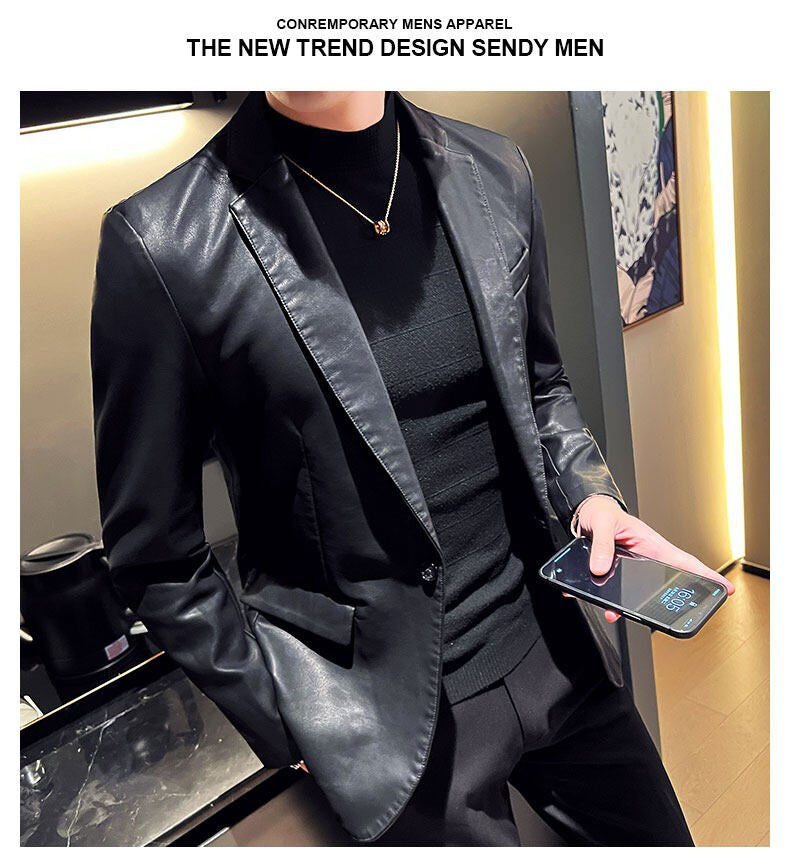 Fashion Men's Casual Leather Dress Suit Coat Male Fashion Business Casual Pu Blazers Jacket Casual Blazer Jackets Man Outerwear