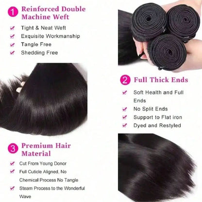 Pacotes de Cabelo Humano Liso de Osso 12A 100% Cabelo Virgem Brasileiro Não Processado 32 Polegadas Cabelo Cru Extensões de Trama de Pacotes Duplos