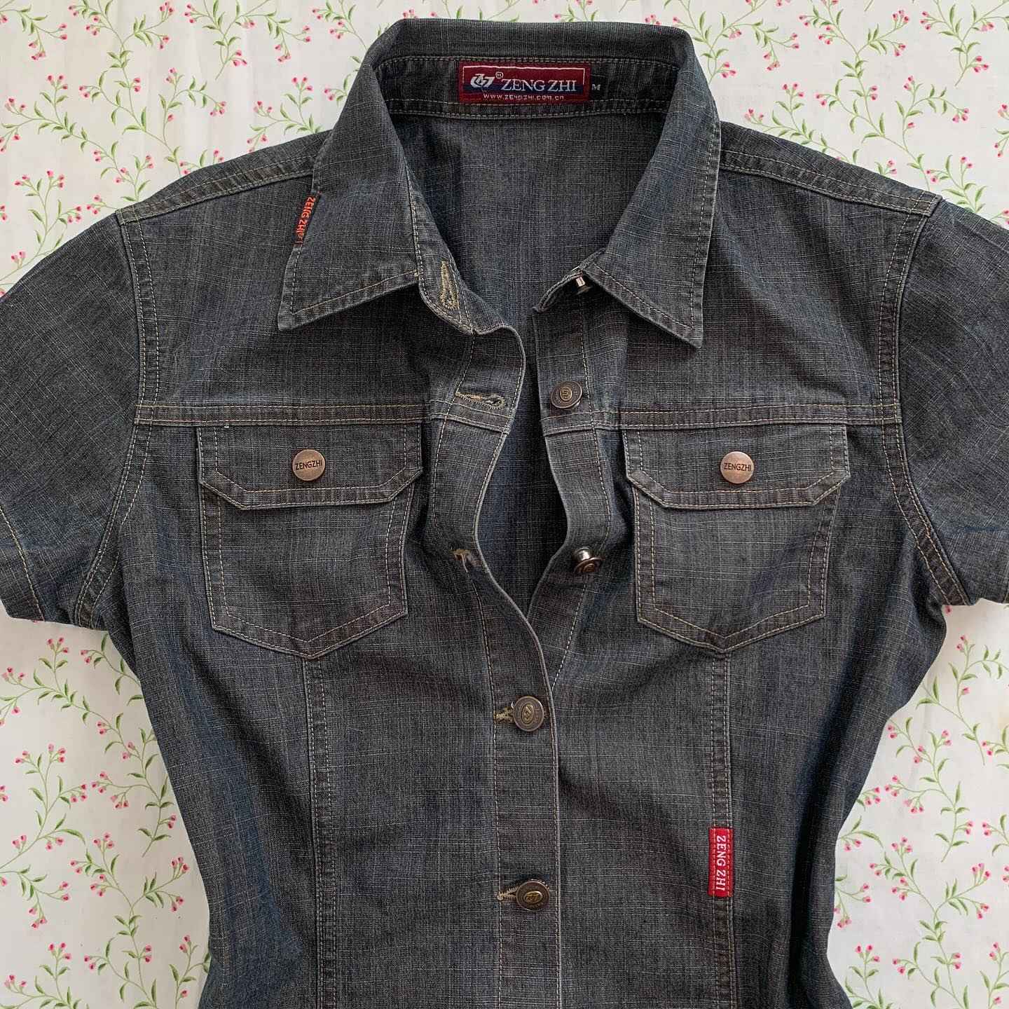 Y2k retro solid color denim material women T-shirt single-row button Harajuku slim short denim shirt casual top