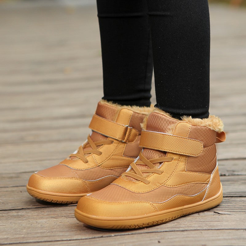 New Children's wide toe barefoot snow boots Little/Big/Kid Wide Toe Minimalist Sneakers Girls waterproof high-top cotton shoes