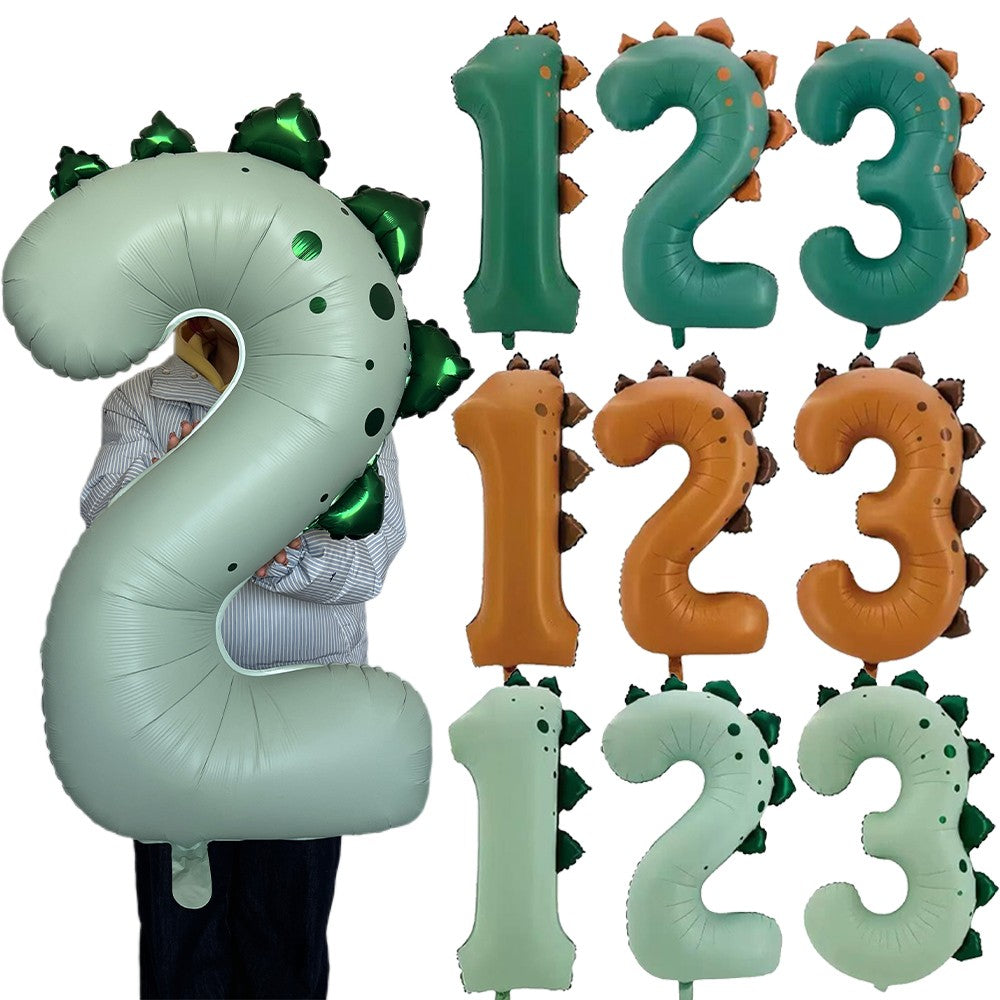 Dinosaur Party Decor 32inch Dinosaur Number Balloons 1-3 Year Olds Kid Birthday Baby Shower Matte Cartoon Foil Balloon Decors