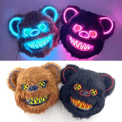 Hot Bloody Rabbit Bear Luminous LED Mask Halloween Horror Bunny Mask Carnival Party Props Cosplay Dress Up Headgear