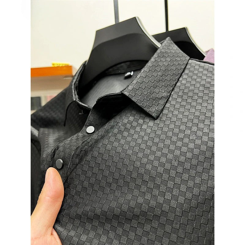 Men's Luxury and Fashionable Waffle Short Sleeve Polo Shirt, Lapel, Ice Silk, Breathable, Casual, Summer, 2024 New, High-End