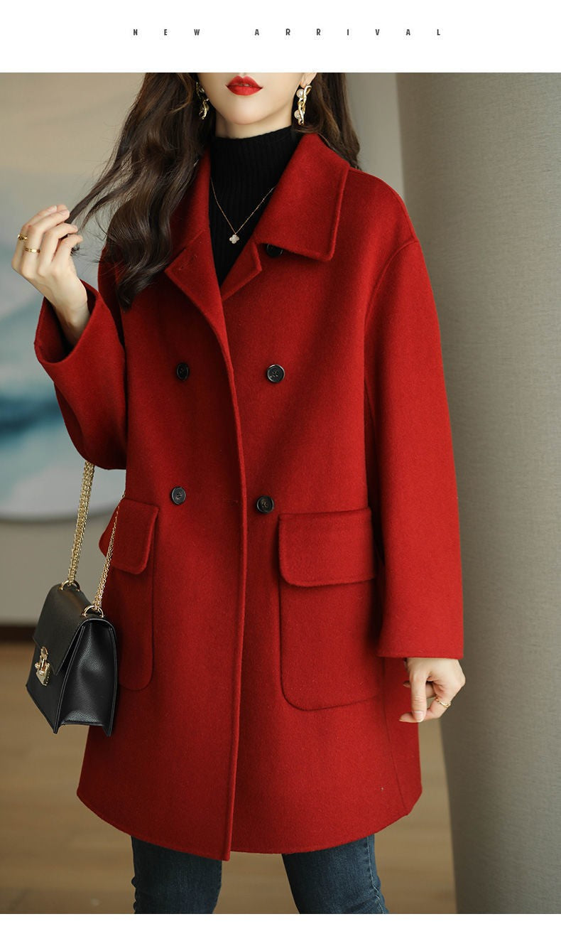 Plus Size Women's Thickened Woolen Coat Hot Sale Of The Season Autumn Winter New Style Coffee Color Slimming Mid-Length Korea...