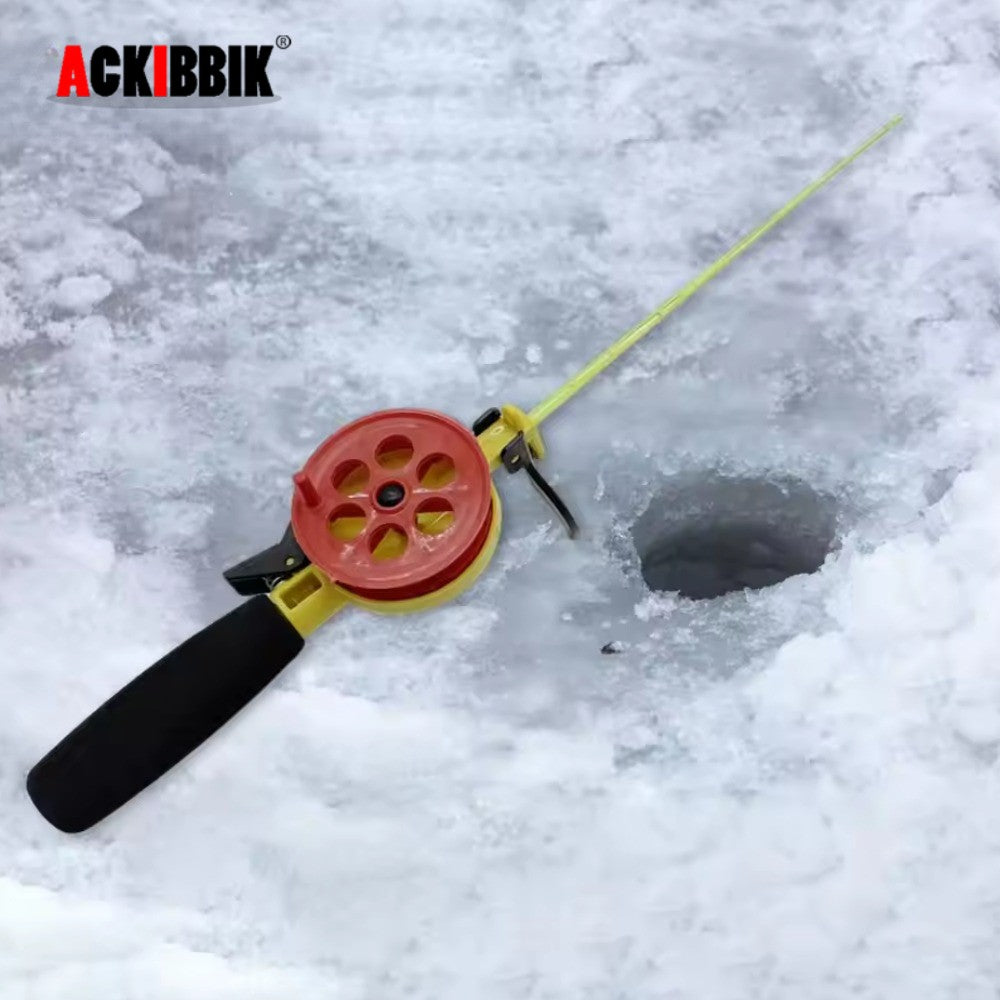 Ackibbik 1pc Vara de Pesca no Gelo com Carretilha/Molinete Haste Mini Vara de Pesca Truta Walleye Perca Acessórios de Pesca no Gelo de Inverno