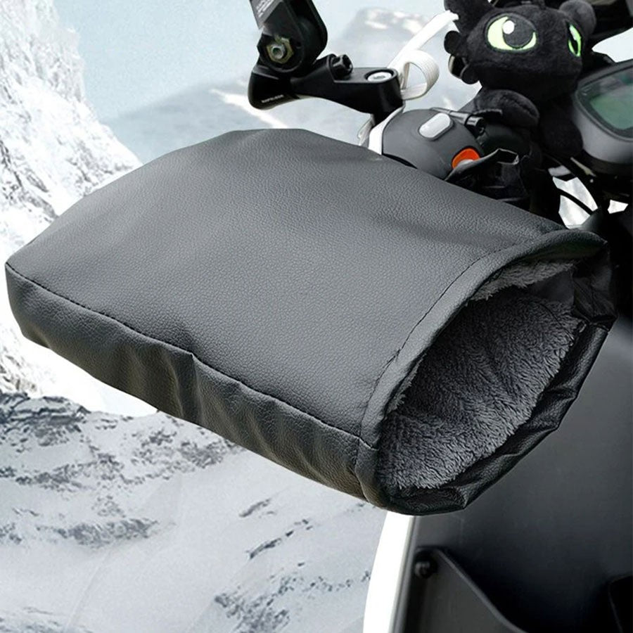 Luvas de guidão de motocicleta para inverno - Capas de guidão quentes e espessas, à prova de chuva e vento, luvas protetoras de mão em couro PU para motos