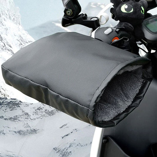 Winter Motorcycle Handlebar Gloves-Warm Thickened Handle Covers, Rainproof & Windproof Moto PU Leather Hand Protective Gloves