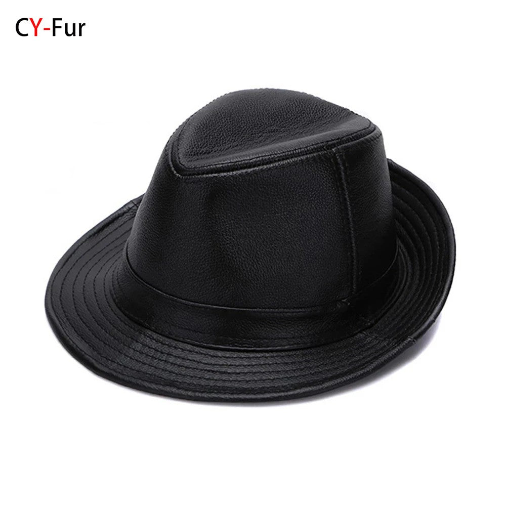 2025 Autumn Men Real Genuine Cowhide Leather Top Hats Men Fashion Caps Winter Warm New Cowboy  100% Real Cowhide Leather Hats