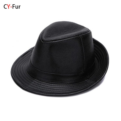 2025 Autumn Men Real Genuine Cowhide Leather Top Hats Men Fashion Caps Winter Warm New Cowboy  100% Real Cowhide Leather Hats