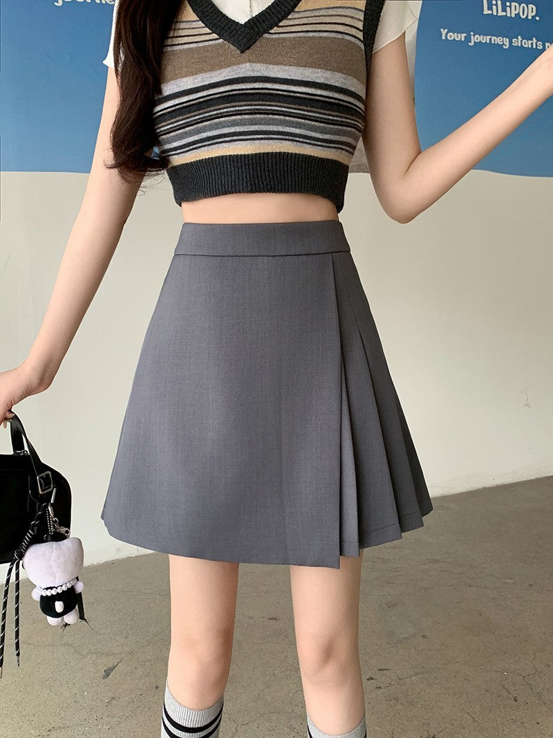 L-4XL Plus Size Skirt Women Spring Summer 2025 New Korean Fashion High Waist Pleated A Line Skirt Women Black Or Gray Mini Skirt