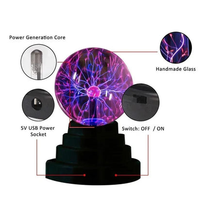 Plasma Lamp Eu Plug Light Static Globe Glass Ball Lightning Magic Electricity Powered Sensitive Touch Usb Red Bulb Battery 6Inch