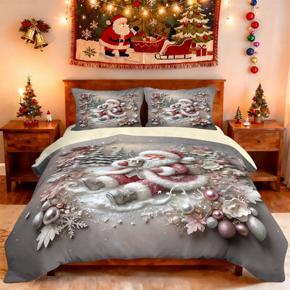 3pcs imitation relief Christmas Santa Claus Merry Christmas, print coreless bedding set multi size bedroom bedding decoration