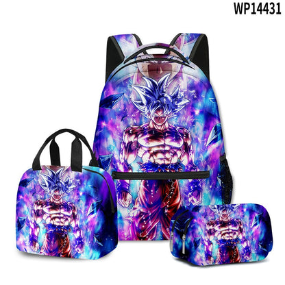 3D Print Dragon Ball Large Capacity Backpack Set Goku Super Saiyan GT Z Lunch Bag Pencil Case for Boys School Travel Picnic 20L