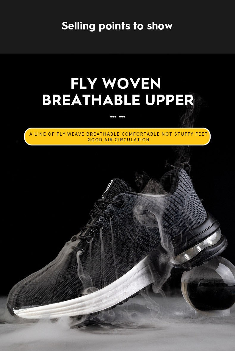 Sapatos de segurança leves para mulheres e homens, tênis de trabalho com amortecimento de ar, sapatos com bico de aço, botas de segurança para construção, sapatos de trabalho anti-impacto.