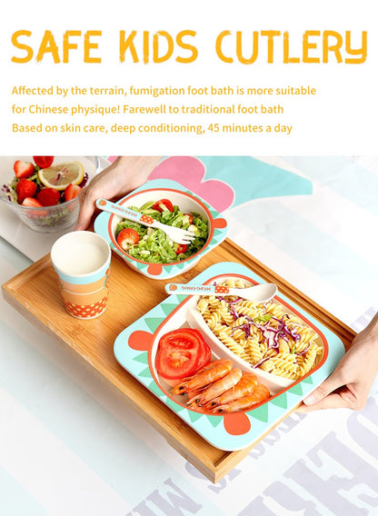 Baby Natural Bamboo Fiber Tableware Bowl Baby Feeding Plate Children Cute Cartoon Bowl Set