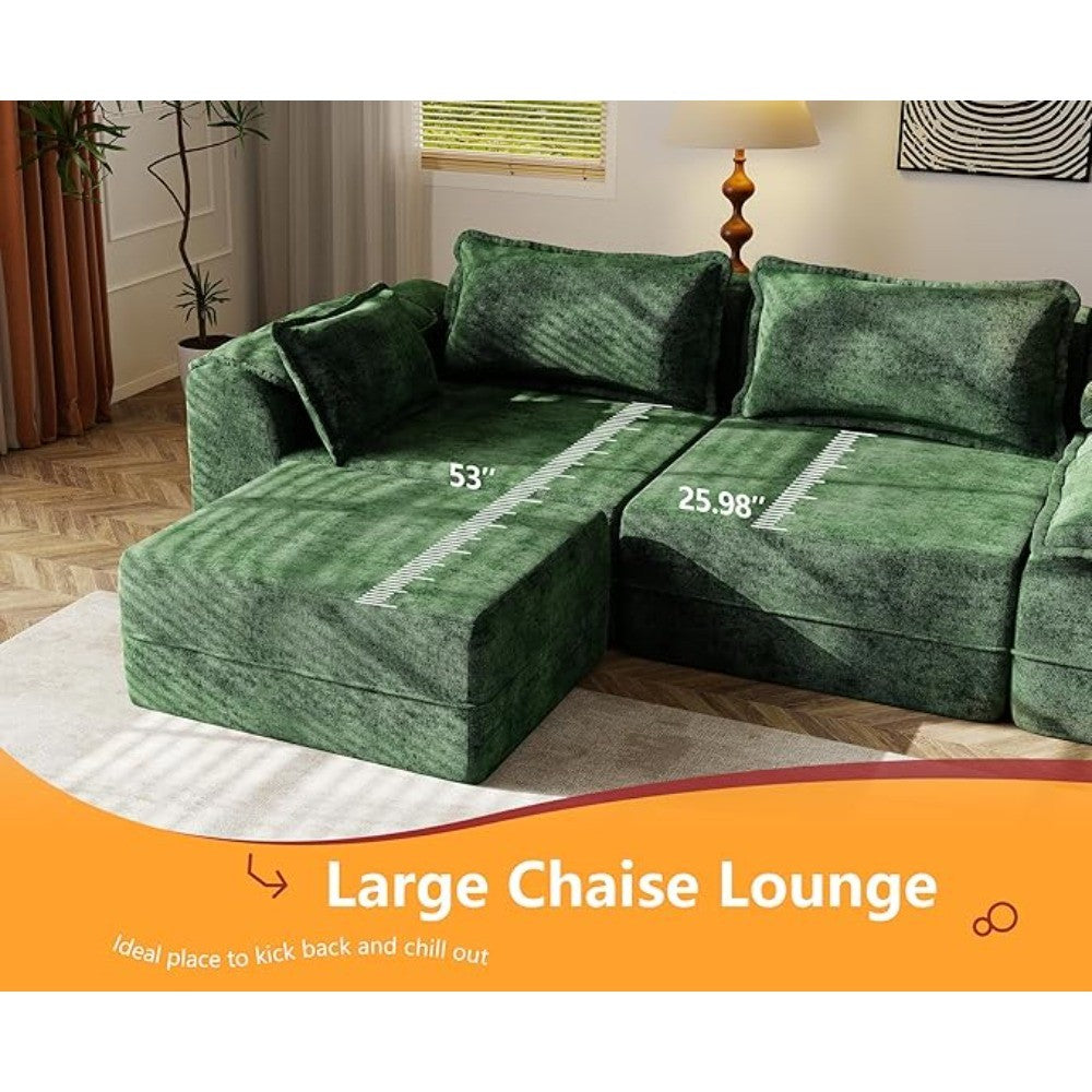 52" Cloud Modular Sectional Couch 4-Seater Sofa with Ottomans U Shaped Couch Deep Seat Sofa with Removable Cover for Living Room
