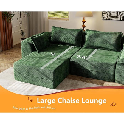52" Cloud Modular Sectional Couch 4-Seater Sofa with Ottomans U Shaped Couch Deep Seat Sofa with Removable Cover for Living Room