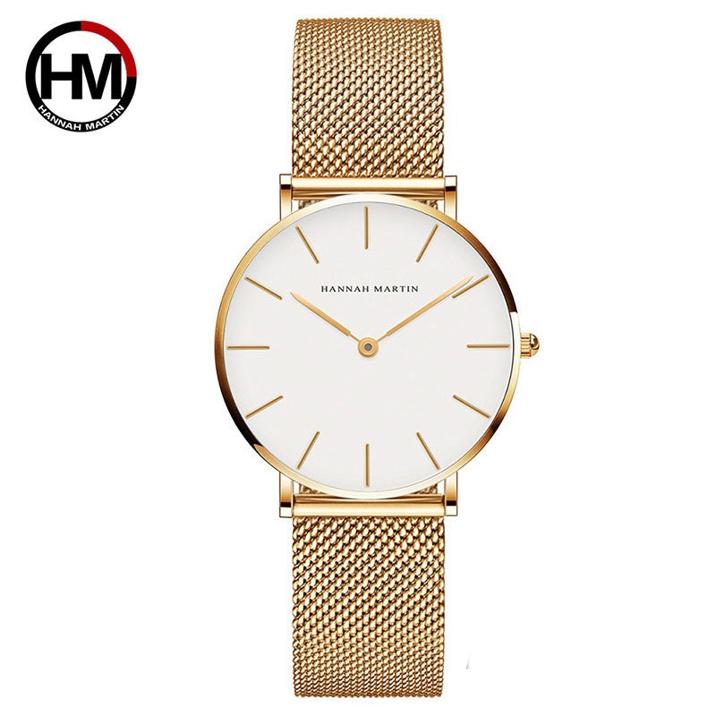 Hannah Martin Women Watch Japan Quartz Movement Simple Waterproof Rose Gold Stainless Steel Mesh Ladies watch relogio feminino