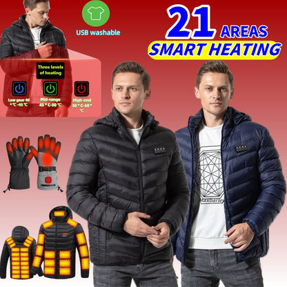 Intelligent Electric Heated Jacket Men Winter Warm Parka 3 Modes Adjustable Anti-Cold Ski Outdoor Camping Hiking Thermal Coat