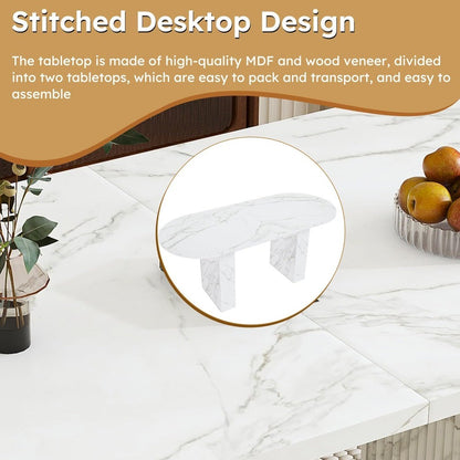 Modern Farmhouse 63 Oval Marble Top Dining Table, Seats 6, with Durable Wood and Metal Base