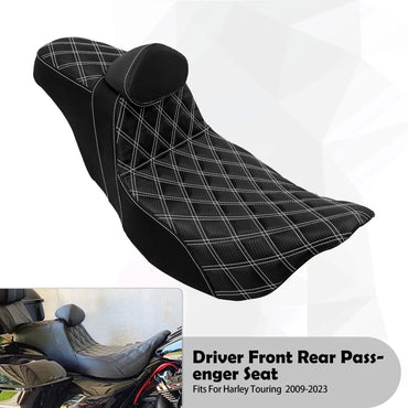 2-Up Motorcycle Driver Passenger Seat With Adjustable Backrest Cushion For Harley Touring Electra Road Glide 09-23 Leather Seat