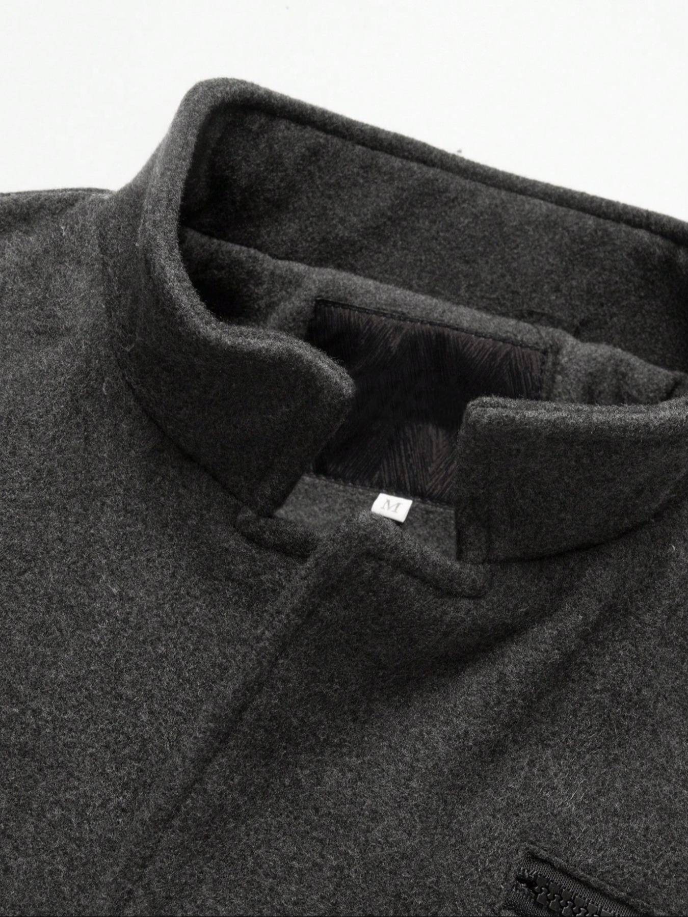 Men's Woolen Overcoat Long Sleeve Solid Casual Jacket with Pockets, Comfortable Daily Wear, Business & Sports Fashion